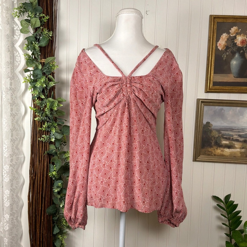 Equipment‎ Femme Blouse Womens 6 Pink Excellent Geometric Silk Long Sleeve
